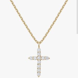 NEW 14K Gold Plated Cubic Zirconia Gold Cross Pendant Necklace